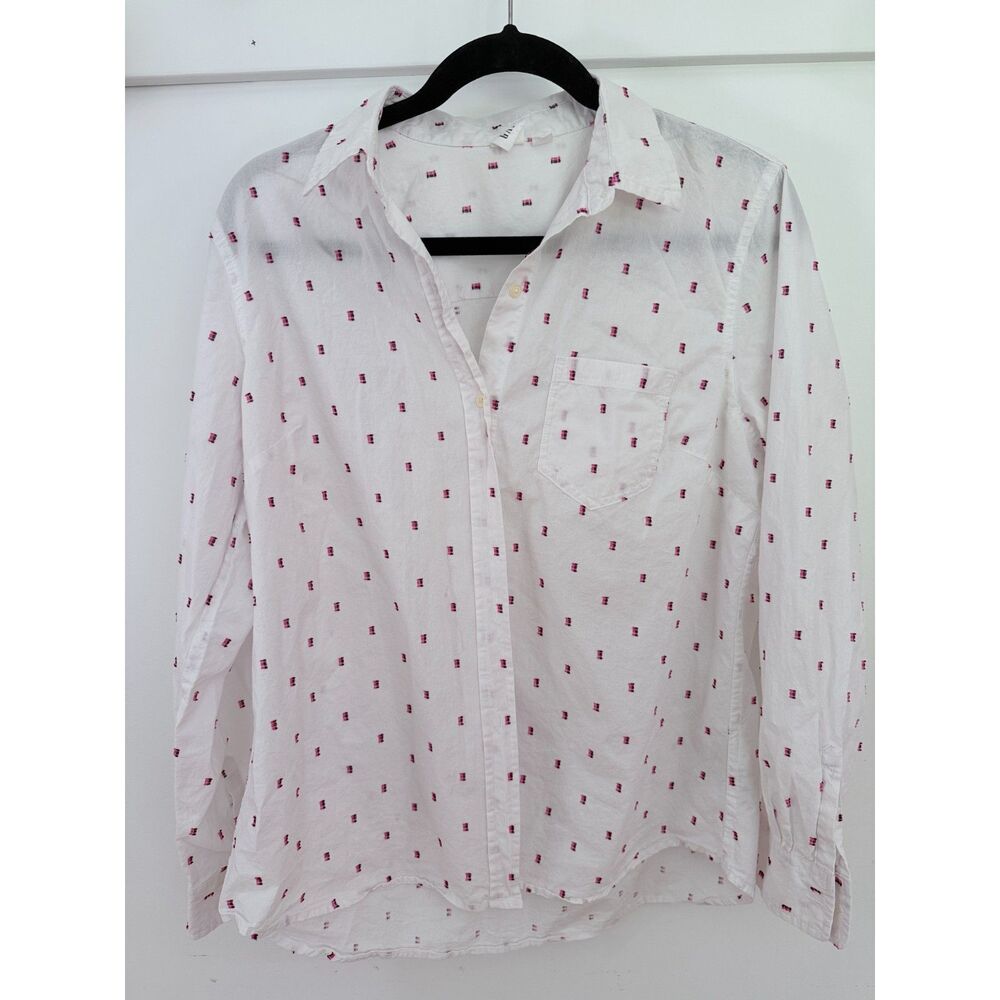 GAP 100% Cotton White Pink Dobby Button Down Shirt Size Large